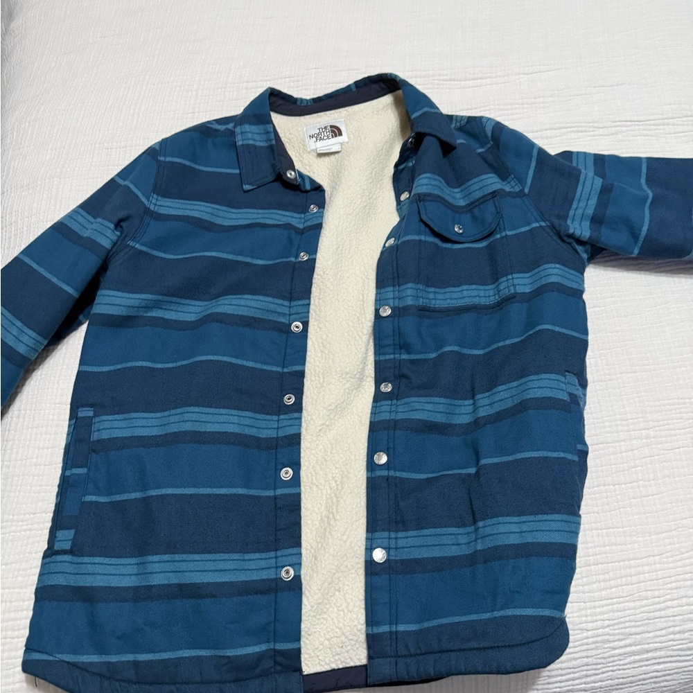 The North Face Teal and Navy Striped Shirt Jacket